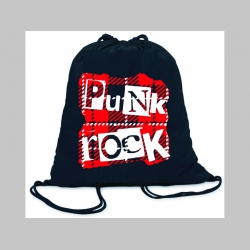 Punk rock škótske káro ľahké sťahovacie vrecko ( batôžtek / vak ) s čiernou šnúrkou, 100% bavlna 100 g/m2, rozmery cca. 37 x 41 cm